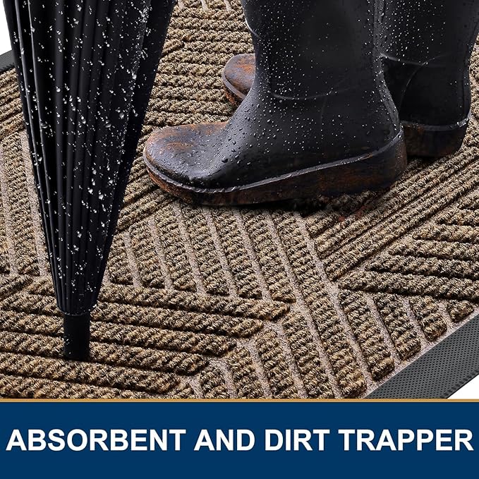 Smiry Front Door Mat Outside Entrance, Heavy Duty Sturdy Natural Rubber Doormat, Trap Dirt and Moisture, Easy Clean Low Profile Welcome Floor Mats for Indoor Outdoor Entry, 71x23 Inch, Brown