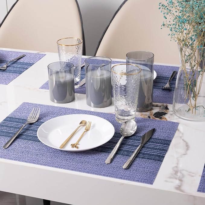 Winknowl Placemats Set of 8, Washable Vinyl Woven Placemats, Heat Resistant & Wipeable Table Mats for Kitchen Dining Table (Purple)