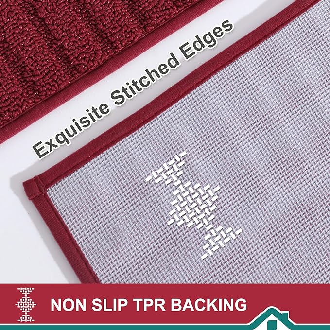 BEQHAUSE-Kitchen-Rugs-and-Mats Non Skid Washable Kitchen Mats for Floor Red Kitchen Rug Polypropylene Kitchen Mat with TPR Backing 24”x35”