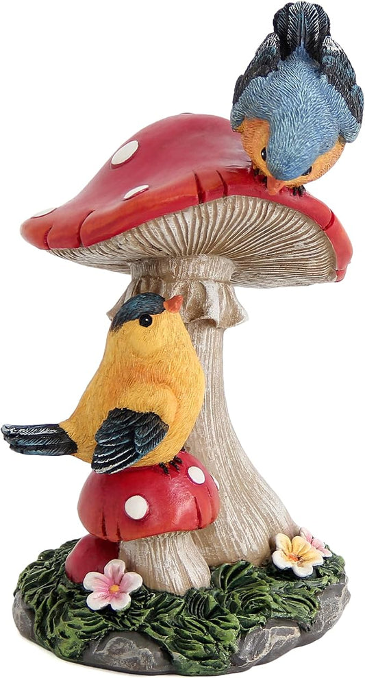 Leekung Bird Garden Statue for Outdoor Decorations,Bird Figurines Mushroom Statue for Garden Decor,Birds Decoration for Patio Yard Lawn Home Shelf Decor Accent,Birds Gifts for Mom