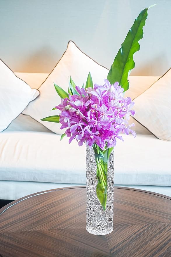 CS Crystal Vase 15-inch high, Frost Flower Design, for Flowers & Decor. Lovely Nice Shiny Piece. Perfect as a Gift, Suitable for All Occasions.