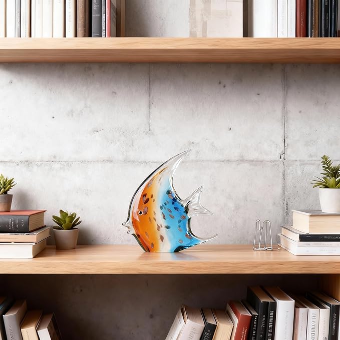 DOVDOV Hand-Blown Glass Fish Decorative Sculpture, Orange Ocean Glass Art Piece, Coastal-Themed Decor Suitable for bedrooms, Offices, Coffee Tables, and TV Stands, Marine Animal Sculpture Art.