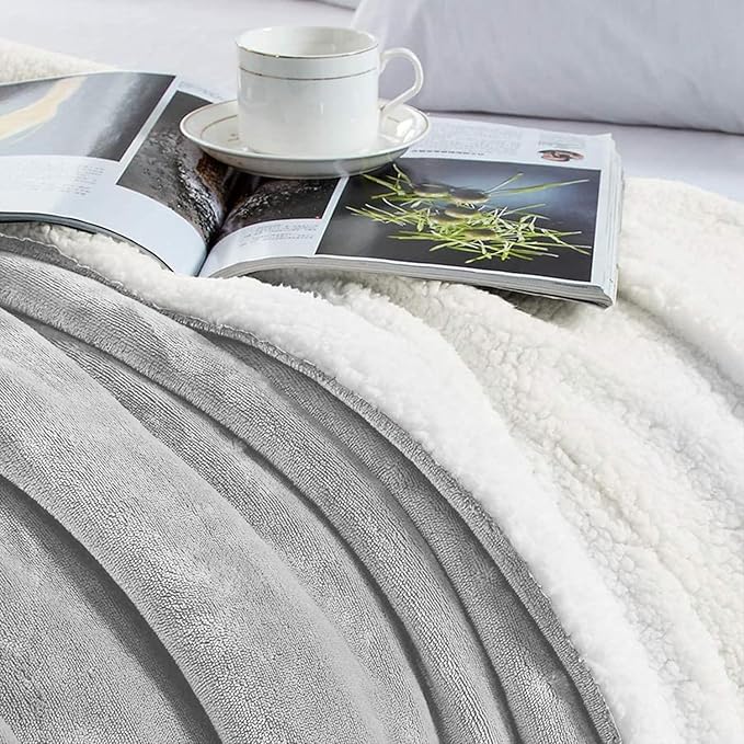 MOONLIGHT20015 Sherpa Throw Blanket - (Light Grey, 50X60 Inches) Soft and Warm Blankets for Winter Thick, Fluffy and Plush Blanket for Bed, Sofa, Camping and Travel