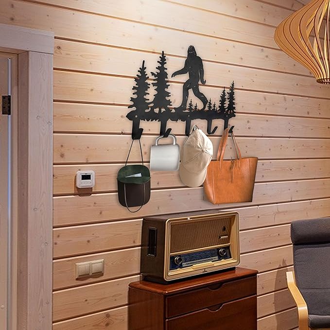 Bigfoot Sasquatch Metal Coat Hooks Wall Mount-Bigfoot Sasquatch Hangers and Key Holder-Clothes Hat Rack and Backpack Hanger Decor for Storage, Living Room, Hallway, Office Gift