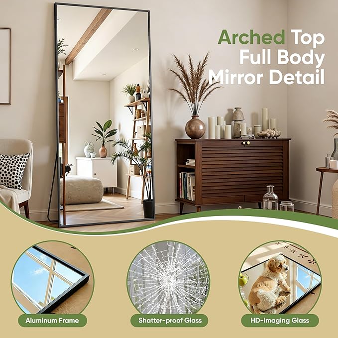 Full Length Mirror, 58"x18" Full Body Mirror, Oversized Floor Mirrors, Leaning Free Standing Mirrors, Hanging Mounted Large Mirrors for Bedroom Dressing Room, Cloakroom, Black