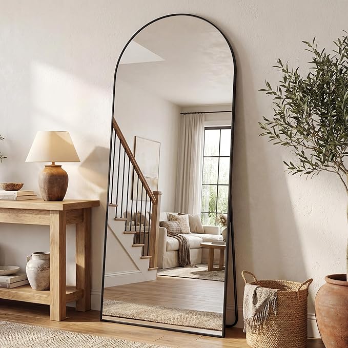 Antok Full Length Mirror, 58"x18" Arched Floor Mirror, Mirror Full Length with Stand, Wall Mounted Mirrors for Living Room Bedroom, Black