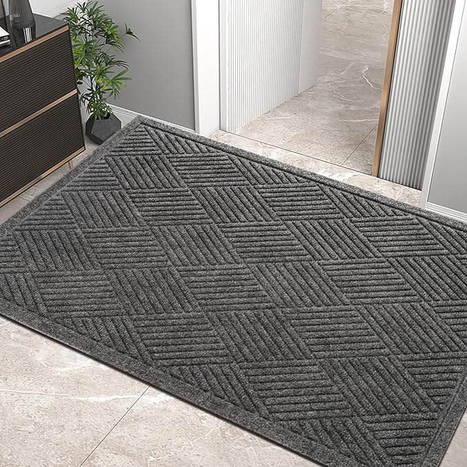 HIYARD Sturdy Front Door Mat, Absorbent Muddy Dirt Resist Welcome Door Mats Outdoor Indoor, Stain and Fade Resistant, Non-Slip Rubber Backing Low Profile Doormat for Entryway, 60×36, Grey