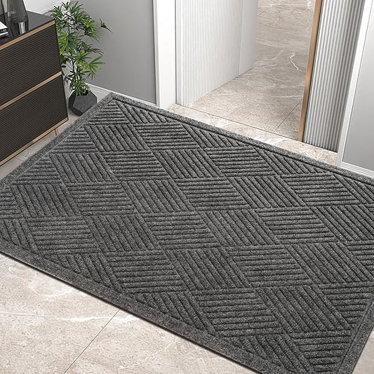 HIYARD Sturdy Front Door Mat, Absorbent Muddy Dirt Resist Welcome Door Mats Outdoor Indoor, Stain and Fade Resistant, Non-Slip Rubber Backing Low Profile Doormat for Entryway, 47×32, Grey