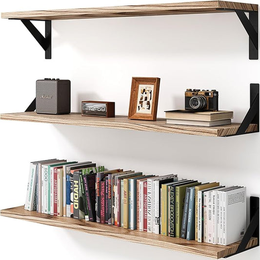 Floating Shelves for Wall, Wall Mount Book Shelf, Hanging Shelves, Wall Bookshelf for Bedroom, Office, Living Room (Light Brown, 24 Inches)