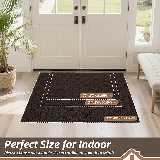 BEQHAUSE Dirt Trapper Door Mat 20" x 32", Non-Slip Washable Doormats Welcome Mat, Dirt Resistant and Absorbent Entrance Mat, Low Profile Floor Mats for Front Back Door, Entryway, Brown
