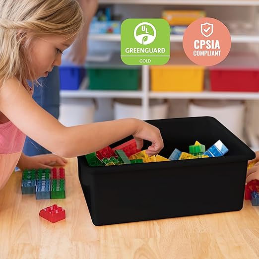 ECR4Kids Letter Size Deep Tray with Lid, Storage Bin, Black, 10-Piece