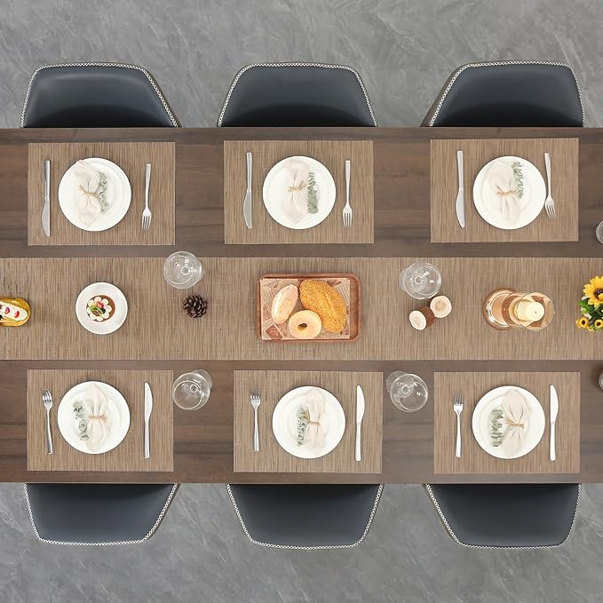 Myir JUN Placemats Set of 8, Vinyl Woven Placemats Place Mats Indoor Set of 8 Washable Table Mats Non-Slip Place mats for Dining Table (Light Brown, Set of 8)