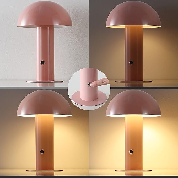 JONATHAN Y JYL7115F Boletus 10.75" Contemporary Bohemian Rechargeable/Cordless Portable Iron Integrated LED Mushroom Table Lamp Modern, Coastal Bedside Desk Nightstand Lamp, Pink