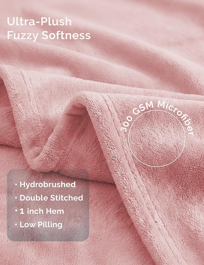 Casa Platino Fleece Throw Blankets – 300 GSM Pink – Soft Cozy Warm Holiday Throws for Winter, Fuzzy Plush Elegant Gifts for Kids, Men & Women - Ideal for Couch, Sofa, Chair or Bed - 50x60 Inch