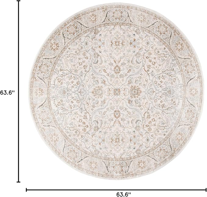 SAFAVIEH Isabella Collection Area Rug - 5'3" Round, Cream & Beige, Oriental Design, Non-Shedding & Easy Care, Ideal for High Traffic Areas in Living Room, Bedroom (ISA912A)