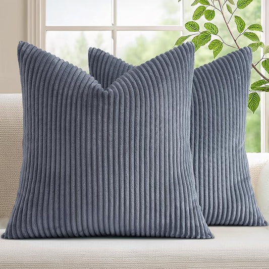 Mecatny Corduroy Decorative Throw Pillow Covers 26x26 Set of 2 for Sofa Living Room, Soft Neutral Boho Couch Pillow Covers for Home Decor, Blue Grey