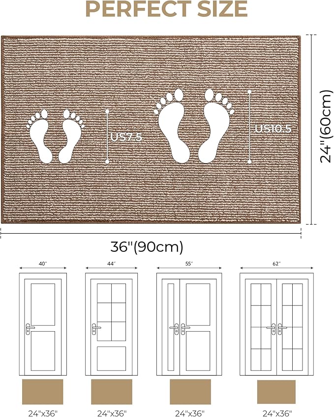GRANNY SAYS Front Door Mat, Non Slip Washable, Low Profile Outdoor Welcome Mat, 36" x 24" Resist Dirt Absorbent Indoor Mats for Entryway, Inside House, Brown Beige