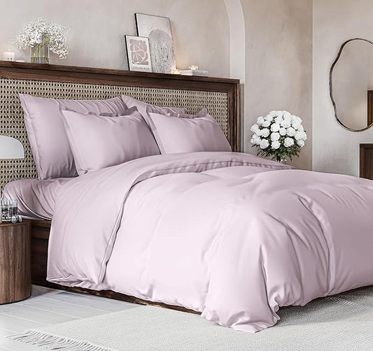 Duvet Cover Cal King Size Set - Extra Soft Cal King Size Duvet Cover 104 x 98 with 2 Pillow Shams - Hotel Luxury & Fade Free w/Zipper Closures & Ties - Comfy Breathable Bedding Set (Light Lavender)