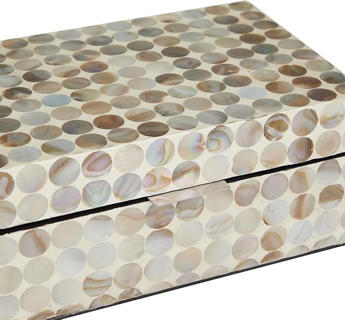 Deco 79 Mother of Pearl Shell Geometric Handmade Decorative Box Decorative Keepsake Boxes with Hinged Lid, Set of 2 Storage Boxes 12", 8"W, Cream
