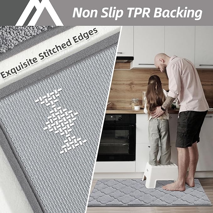 COSY HOMEER Soft Kitchen Floor Mats for in Front of Sink Super Absorbent Kitchen Rugs and Mats 20"x79" Non-Skid Kitchen Mat Standing Mat Washable,Polyester,Grey