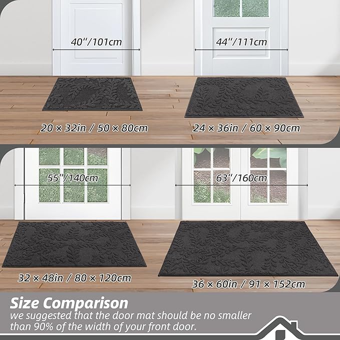 BEQHAUSE Door Mats 32”x48”, Dirt Trapper Doormats Indoor, Non-Slip Washable Entryway Rugs, Super Absorbent Welcome Mat for Front Door, Muddy Shoes & Paws, Dark Grey