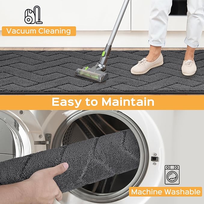 Machine Washable Kitchen Rugs 24" x 70", Non-Slip Kitchen Runner Rugs Mats for Floor, Absorbent Comfort Standing Mats for Kitchen, Sink, Laundry and Hallway, Rolled Packaging, Charcoal