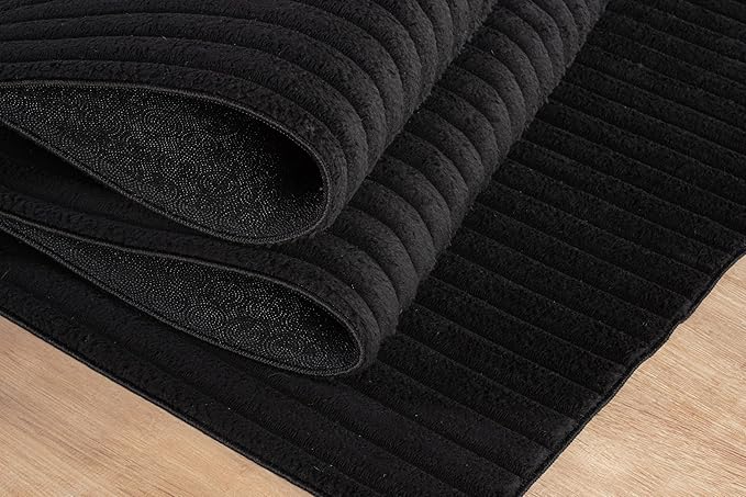 Beverly Rug Non Slip Area Rug 4 x 6 Modern Durable Ultra Soft Ribbed Indoor Rugs for Living Dining Room Office Stain Resistant Non Shedding Casual Easy Shag Indoor Carpet Black 4x6