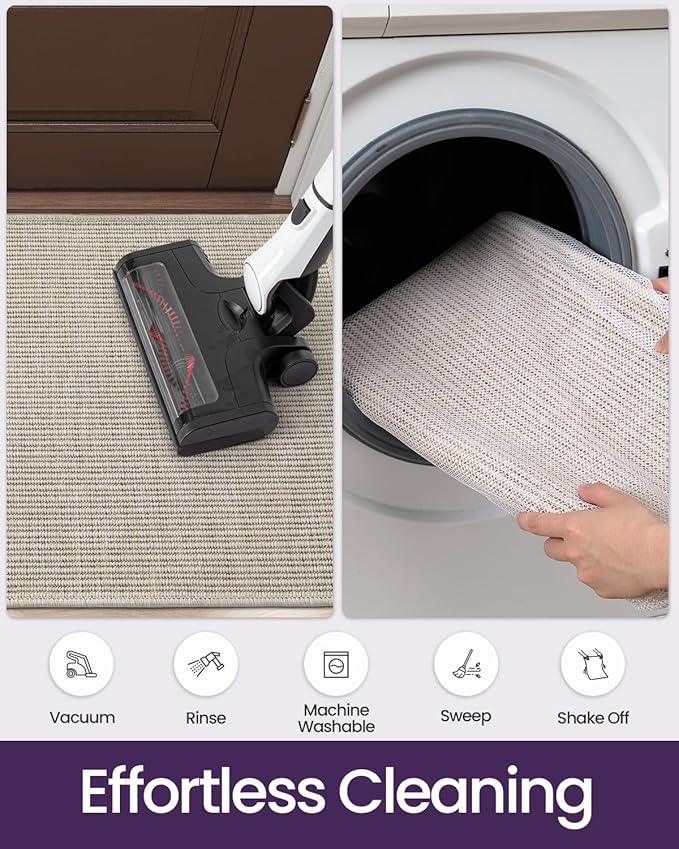 DEXI Dirt Trapper Door Mat, 20x31 Washable Doormat, Dirt Resistant and Absorbent, Easy Clean Low-Profile Floor Rugs for Entryway, Front Door, and Inside Entrance, Light Beige-Gray