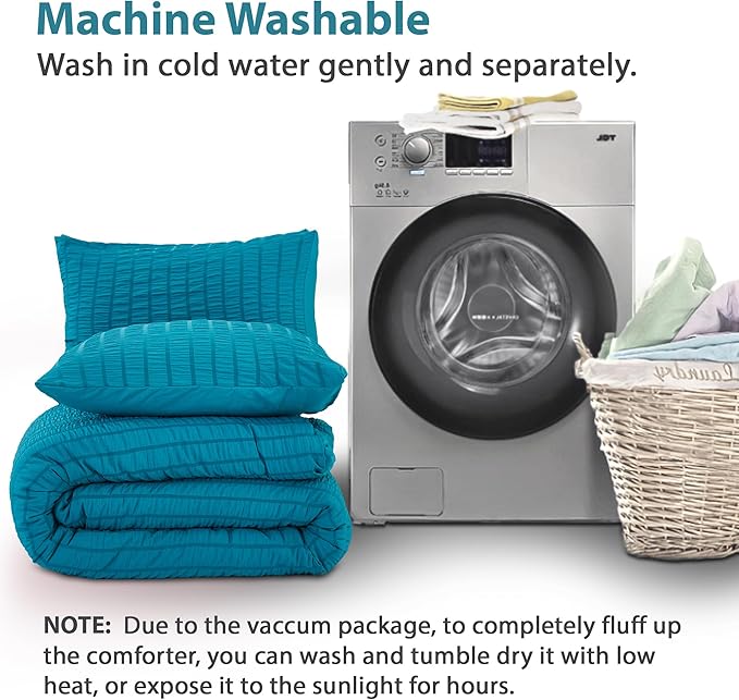 AveLom Teal Seersucker Twin/Twin XL Comforter Set (68x90 inches), 2 Pieces-100% Soft Washed Microfiber Lightweight Comforter with 1 Pillowcase, All Season Down Alternative Comforter Set for Bedding