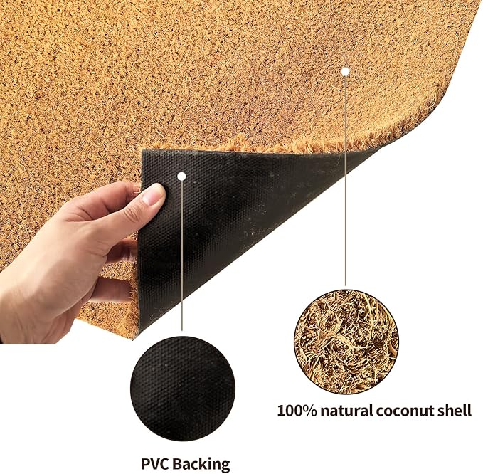 Timerala Coco Coir Door Mat with Heavy-Duty，Welcome doormats，Dirt Trapping Entry Mat，Weather Resistant,Non-Slip Outdoor Door Mats，43 * 76 cm，PVC Backing