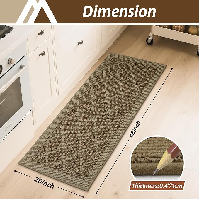 COSY HOMEER Kitchen Rug Non Slip Washable, 20"x48" Absorbent Kitchen Mats for Floor, Runner Rugs for Kitchen Floor, 100% Polypropylene Kitchen Sink Rug (Beige)