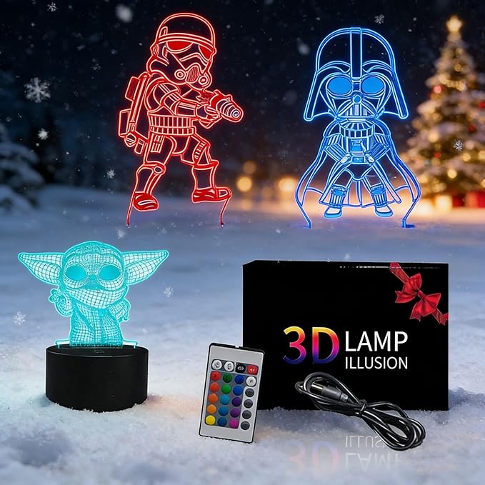 TITISKIN 3D Illusion LED Night Light,16 Colors Gradual Changing Touch Switch USB Table Lamp for Holiday Gifts or Home Decorations （3Pattern）