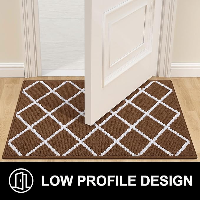 Finchitty Indoor Door Mat, Dirt Resistant and Absorbent, Low-Profile, Non-Slip, Washable Inside Floor Mats for Front Door, Back, and Entrance, 40" x 32", Coffee