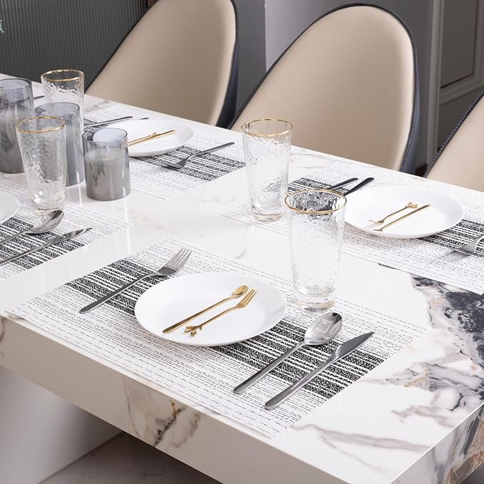 Winknowl Placemats Set of 8, Washable Vinyl Woven Placemats, Heat Resistant & Wipeable Table Mats for Kitchen Dining Table (White)