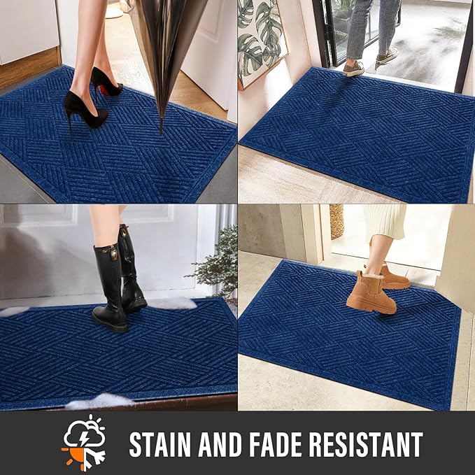 HIYARD Sturdy Front Door Mat, Absorbent Muddy Dirt Resist Welcome Door Mats Outdoor Indoor, Stain and Fade Resistant, Non-Slip Rubber Backing Low Profile Doormat for Entryway, 47×32, Blue