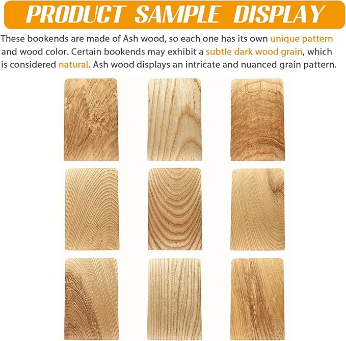 Ash Wood Book Ends Heavy Duty Handmade Book Ends for Shelves Decorative Bookends to Hold Heavy Books (Ash Wood Small)
