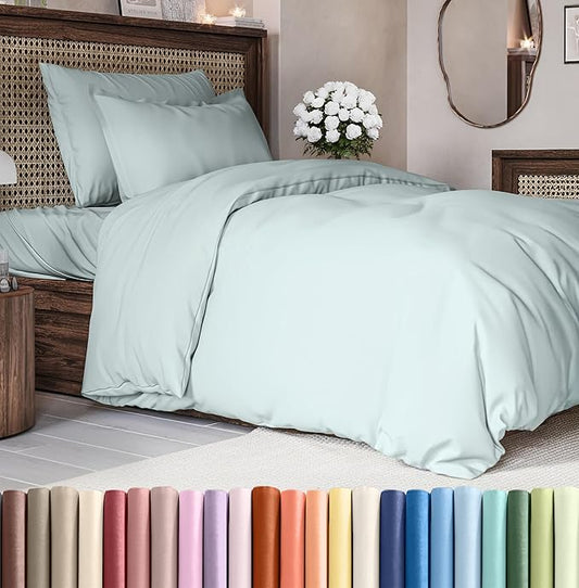 CGK Unlimited Duvet Cover Twin/Twin XL Size Set - Extra Soft Duvet Cover 68 x 90 with 1 Pillow Sham - Hotel Quality, Fade Free w/Zipper Closures & Ties - Bedding and Bed Linens Set (Ice Blue)