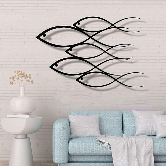 DEKADRON Metal Wall Decor, Fish Family,Home Decoration,Wall Sign, Metal Wall Art, Interior Decoration, Indoor Outdoor Hangings (18" W x 12" H / 45x30cm)