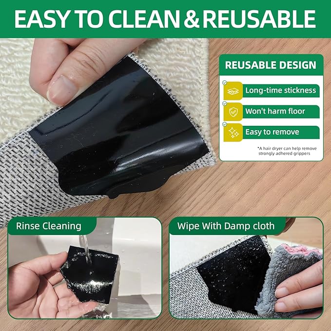 8 PCS Non Slip Rug Pads, Carpet Tape and Rug Tape for Hardwood Floors, Extra Thick and Double Sided Adhesive to Secure Area Rugs on Tile and Laminate, No Residue
