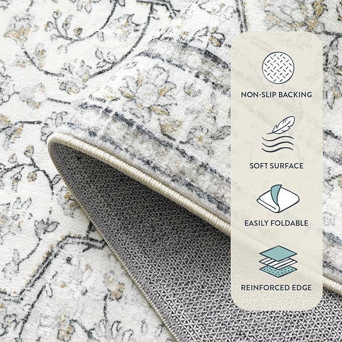 Lahome Oriental Bathroom Runner Rug,Washable 2x6 Beige Kitchen Runner Rug Non Skid Hallway Runner,Ultra-Thin Soft Rug Boho Indoor Floor Carpet Runner 6ft for Bedroom Entrway Laundry Room