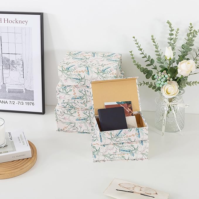 Soul & Lane Decorative Cardboard Storage Boxes with Lids - Set of 5, Floral Nesting Keepsake and Memory Boxes, Organizers with Magnetic Closure for Home Décor and Gifts, Meadow Mist