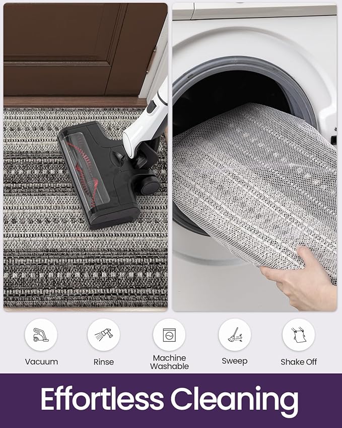 DEXI Dirt Trapper Door Mat, 48x72 Washable Doormat, Dirt Resistant and Absorbent, Easy Clean Low-Profile Floor Rugs for Entryway, Front Door, and Inside Entrance, Striped Grey