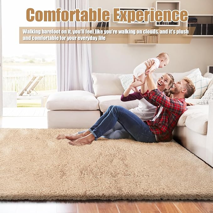 Shag Area Rug for Bedroom 4x6,Beige Fluffy Area Rugs for Living Room,Soft Fuzzy Rug Non-Shedding Indoor Plush Carpet for Kids Bedroom Nursery Dorm Home Decor