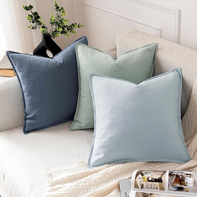 MIULEE Decorative Linen Pillow Covers 26x26 Inch Blue Ashes Boho Farmhouse Neutral Couch Throw Pillows for Bed Pack of 2 Accent Modern Pillowcase Sofa Livingroom Home Decor