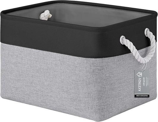 Large Storage Baskets- 15x11x10 inch Storage Bins for Shelves and Closet Organizing, Foldable Fabric Bin for Home Organization Clothes and Laundry (1-Pack, Black&Gray)