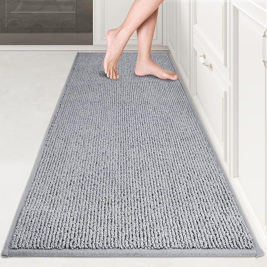 PURRUGS Machine Washable Kitchen Runner Rug 2ft x 6ft, Non-Slip/Skid Hallway Runner Rug, Super Absorbent Soft Area Rug for Hallway, Kitchen & Laundry, Rolled Packaging, Grey