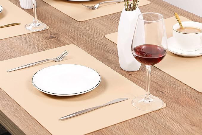 Wipeable Placemats Leather Table Mats Waterproof Heat-Resistant Easy to Clean for Dining Table Set Kitchen Table (2, Buff)