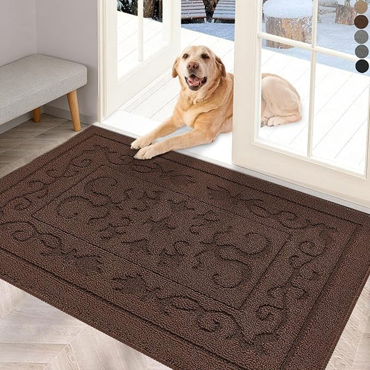 FONEYI Indoor Door Mat 24" x 36", Dirt Trapper Door Mats Non-Slip Entryway Rugs Washable, Absorbent Resist Dirt Welcome Mat, Low Profile Inside Floor Mats for Front Back Door and Entryway, Coffee