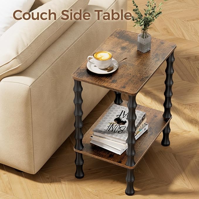 Side Table, 2-Tier End Table with Storage Shelf, Night Stand for Small Spaces, Modern Coffee Tables for Living Room, Bedroom (1, Rustic Brown)