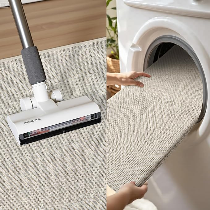 ENHASIV Ultra Thin Indoor Door Mat 36"x59", Washable Door Mat Indoor Entrance, Non Slip Rubber Backing Doormat Low-Profile Inside Entryway Mat, Unique Herringbone Design Entry Mat, Khaki (FOLD)